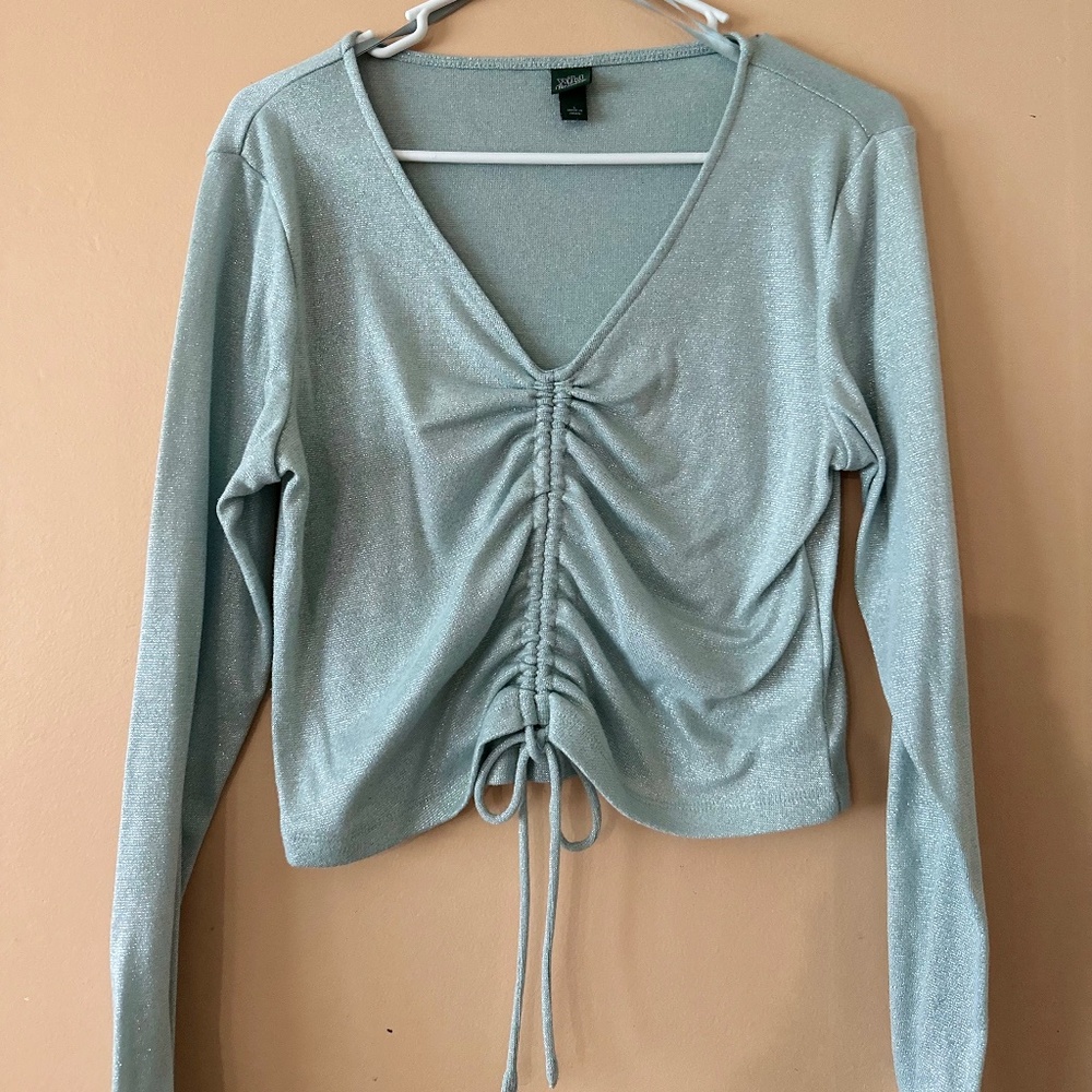 Wild Fable Glitter Ruched Long Sleeve Shirt